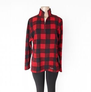 Eddie Bauer Women’s Buffalo Plaid 1/4 Zip Fleece Pullover – Size Large